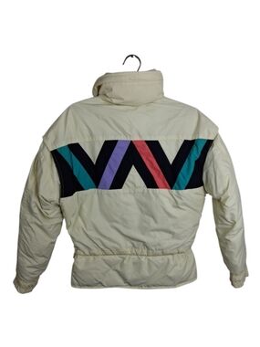 Vtg 80s Mountain Goat White Stag Down Ski Jacket Puffer WAV Back Graphic Medium